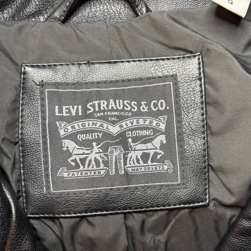 🔥🔥🔥LEVI STRAUSS Women’s Black Faux Leather Fully Lined Moto Jacket Grunge Punk - Picture 2 of 15